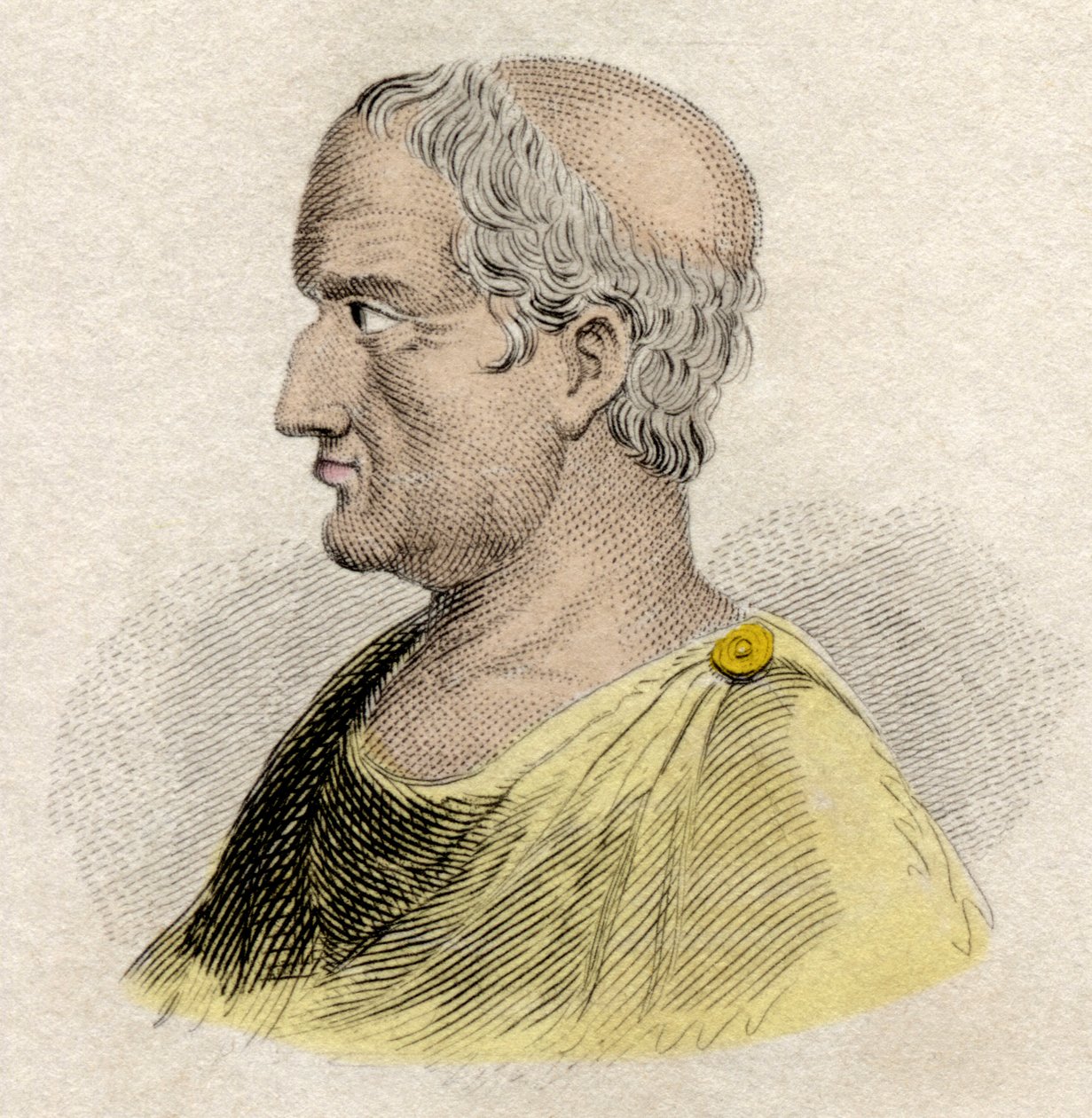 Muotokuva Solonista, Ateenan lainsäätäjästä ja runoilijasta (n. 640-n. 588 eKr.)”. Kaiverrus 1800-luvulta. tekijältä Unknown artist