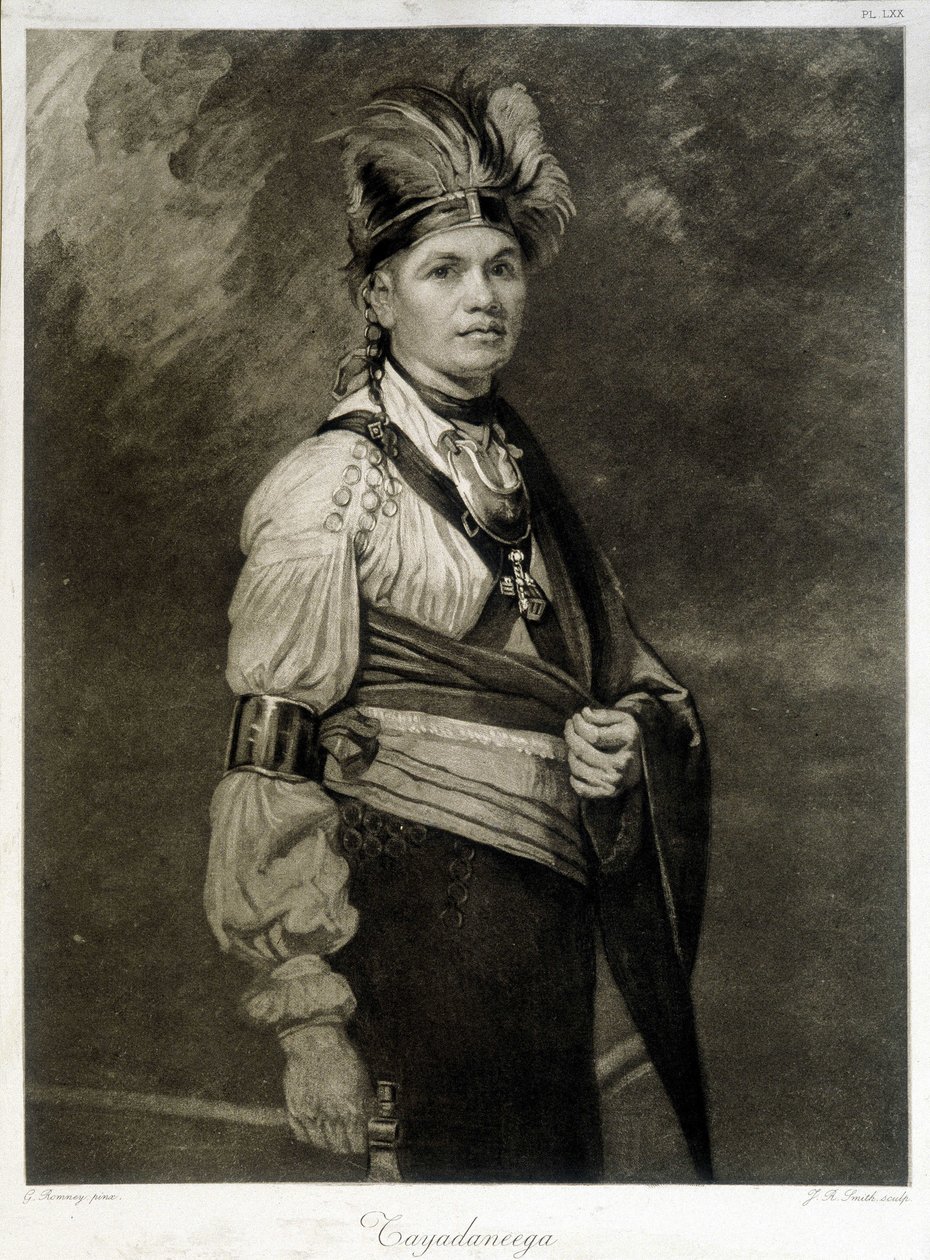 Muotokuva Tayadaneegasta (tai Thayendanegasta), mohawk-heimon johtajasta (Pohjois-Amerikan intiaaniryhmä, Irokeesiliiton jäsen). tekijältä Unknown artist