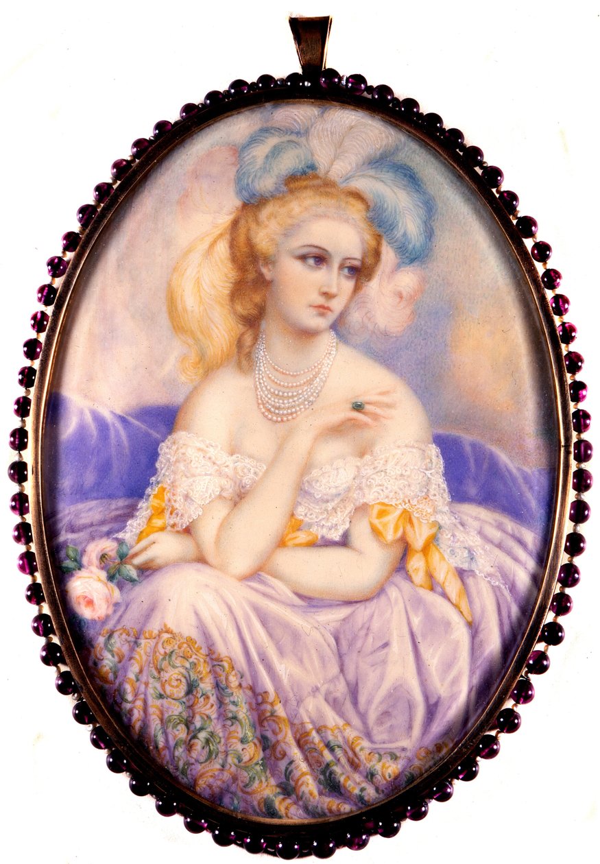 Muotokuva Castiglionen kreivitärestä (1837-1899) (Virginia Elisabetta Luisa Carlotta Antonietta Teresa Maria Oldoini). Miniatyyri norsunluun päällä. . tekijältä Unknown artist