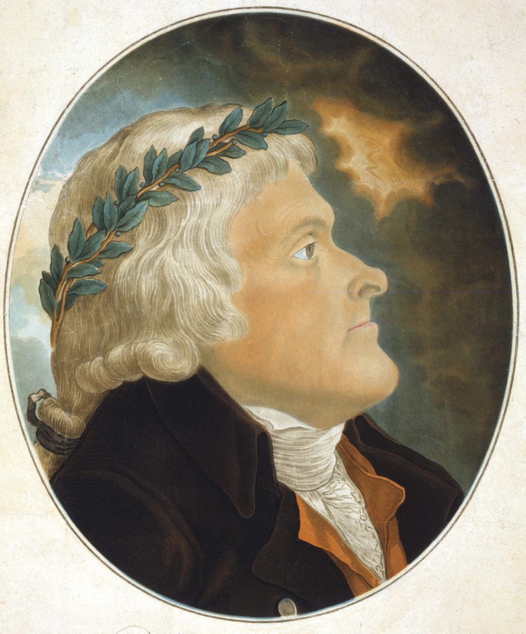 Muotokuva Thomas Jeffersonista (1743 - 1826), yhdysvaltalainen poliittinen kirjailija ja valtiomies, jonka on piirtänyt hänen ystävänsä Tadée Kosciusko ja kaivertanut herra Sokolnicki. Kaiverrus sd. 1800-luvulla. tekijältä Unknown artist