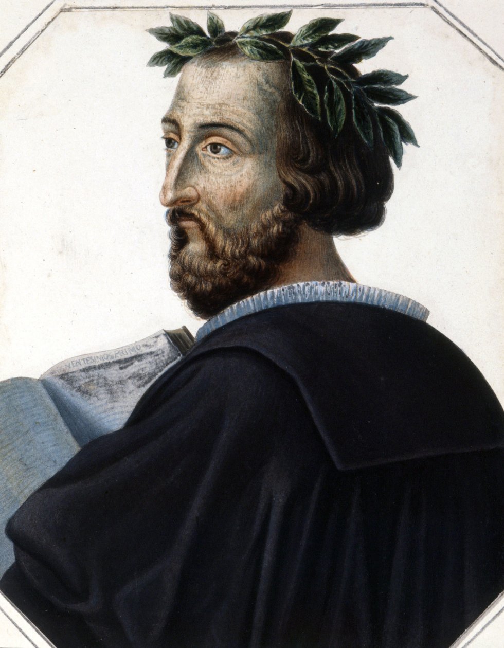 Muotokuva Torquato Tassosta, joka tunnetaan nimellä Muki (1544 - 1595), italialainen runoilija. Kaiverrus 1800-luvun alusta. tekijältä Unknown artist
