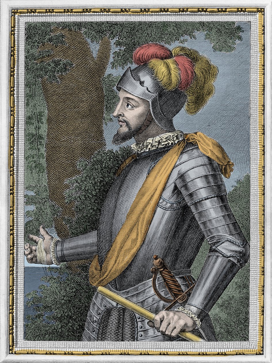 Espanjalaisen valloittajan (1475-1517) Vasco Nunez de Balboan muotokuva - Kaiverrus 1800-luku tekijältä Unknown artist