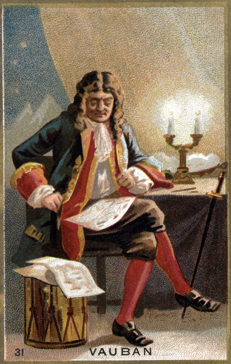 Vaubanin muotokuva (1633 - 1707). (Sébastien Le Prestre de Vauban) Ranskan marsalkka ja sotainsinööri. 1800-luvun kromolitografia. tekijältä Unknown artist