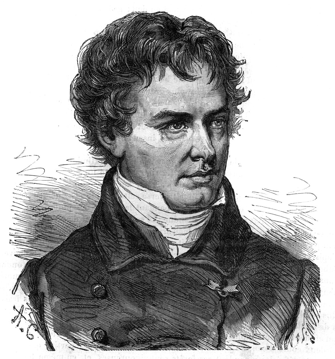 Victor Jacquemontin (1801 - 1832), ranskalaisen kasvitieteilijän ja matkustajan muotokuva - Kaiverrus "Suurten matkojen maalaukselliseen historiaan 1800-luvulla". 1877 tekijältä Unknown artist