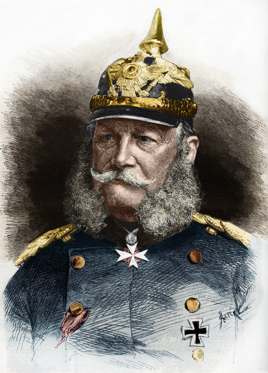 Preussin kuninkaan ja Saksan keisarin William I:n (1797-1888) muotokuva. Kaiverrus 1800-luvun lopulta. tekijältä Unknown artist