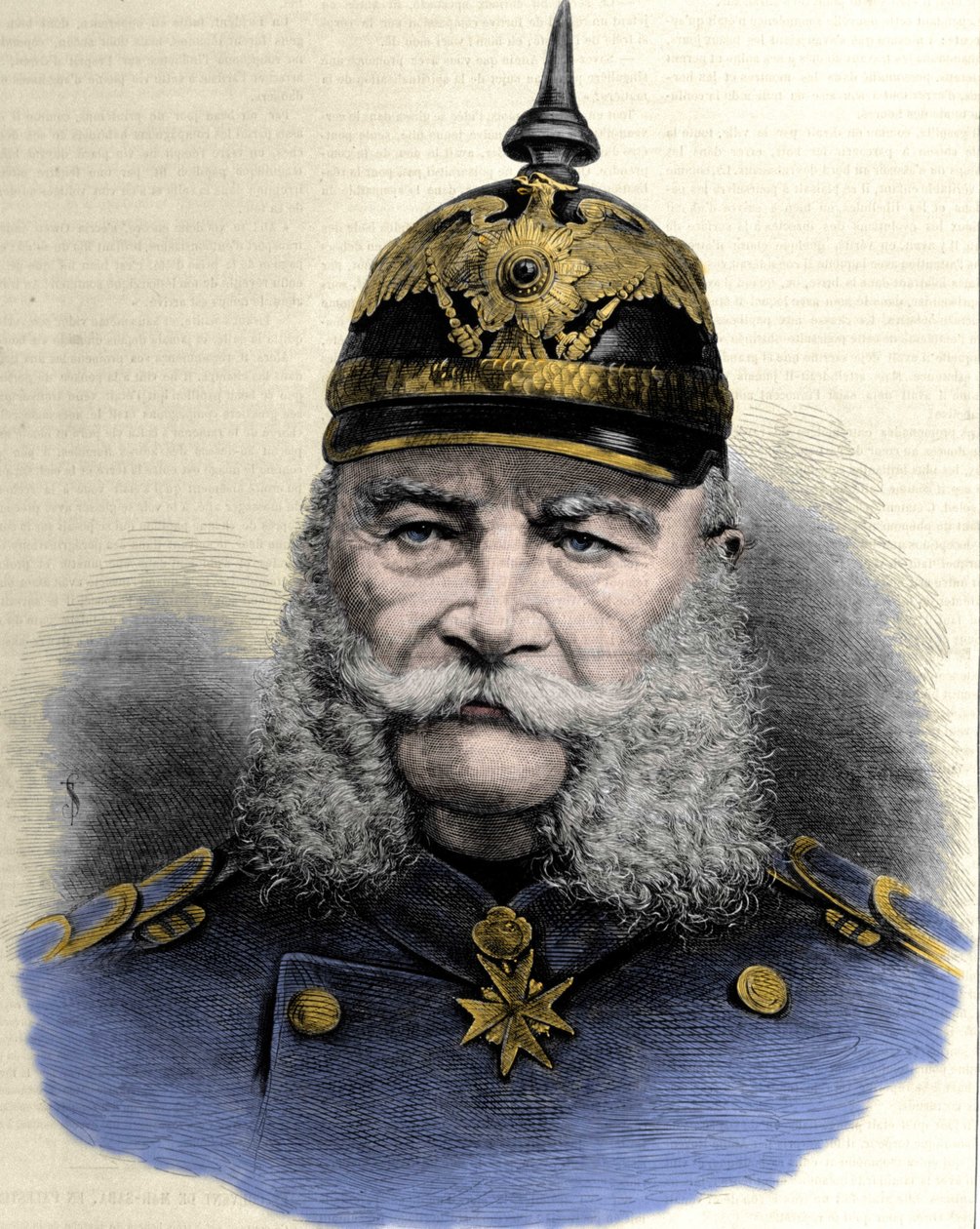 Preussin kuninkaan ja Saksan keisarin William I:n (1797-1888) muotokuva. Kaiverrus 1800-luvun lopulta. tekijältä Unknown artist