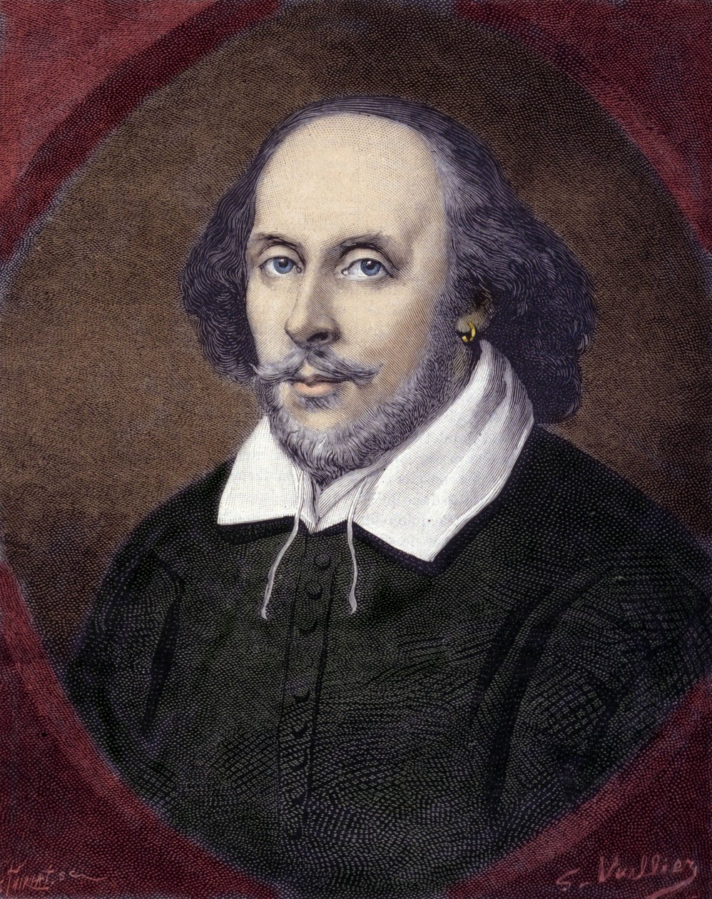 William Shakespearen (1564-1616), englantilaisen näytelmäkirjailijan muotokuva. tekijältä Unknown artist