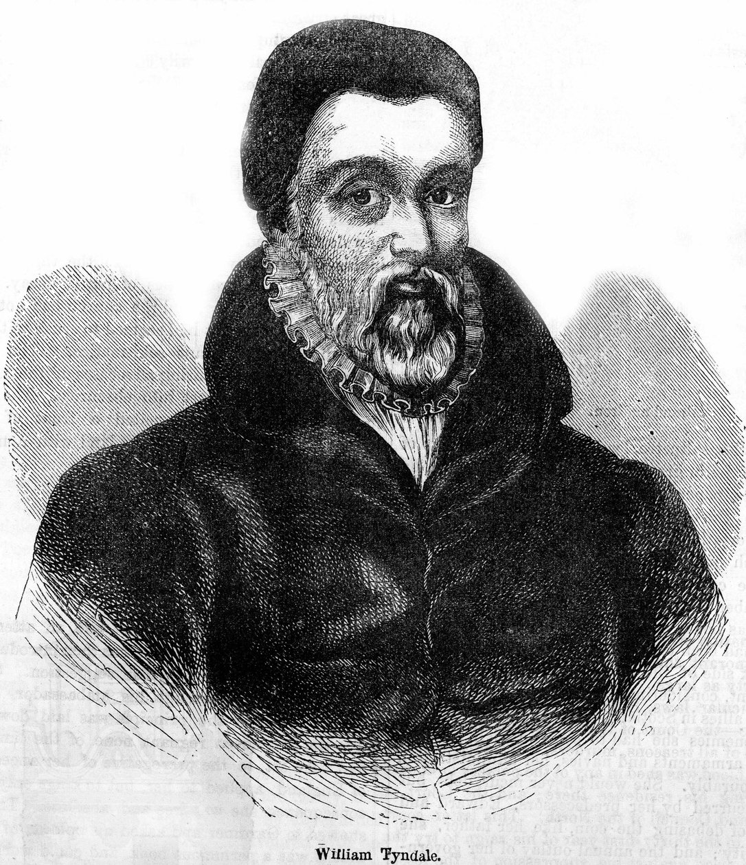 Muotokuva William Tyndalesta (Tindale) (1494-1536), walesilaisesta teologista ja kääntäjästä. Kaiverrus 1800-luvulta. tekijältä Unknown artist