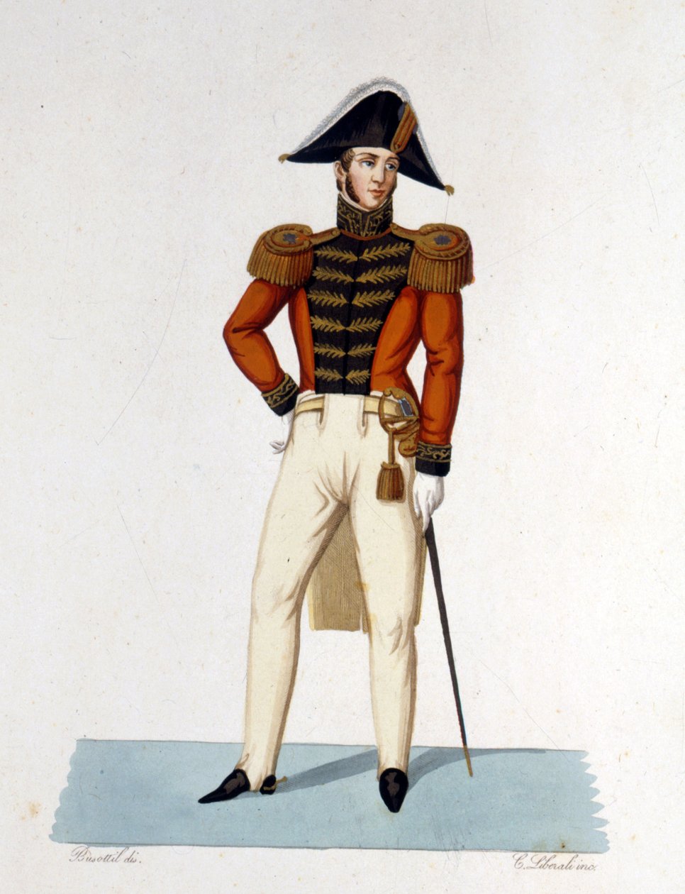 Muotokuva niemen kunniaritarista ja paavillisen armeen miekkasta. Kaiverrus 1800-luvulta. tekijältä Unknown artist