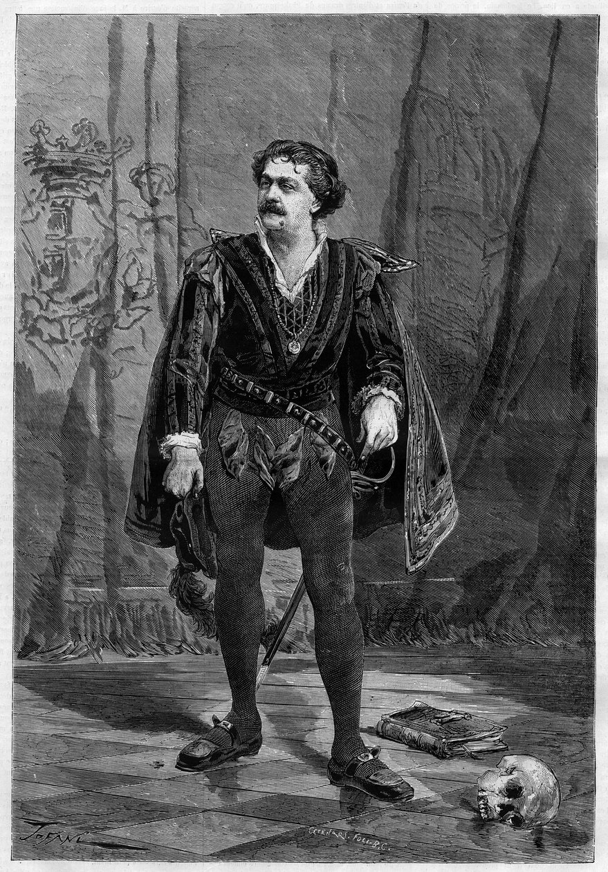William Shakespearen muotokuva näyttelijä Ernesto Rossista Hamletin roolissa Ventadour-teatterissa Pariisissa vuonna 1875. tekijältä Unknown artist