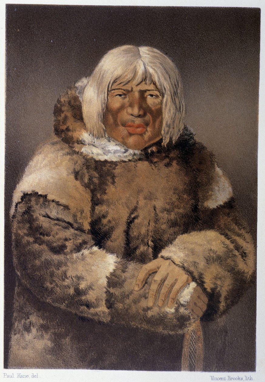Eskimon muotokuva - Paul Kane, Longmans & Roberts, Lontoo "" Taiteilijan vaeltaminen Pohjois-Amerikan intiaanien joukossa" tekijältä Unknown artist