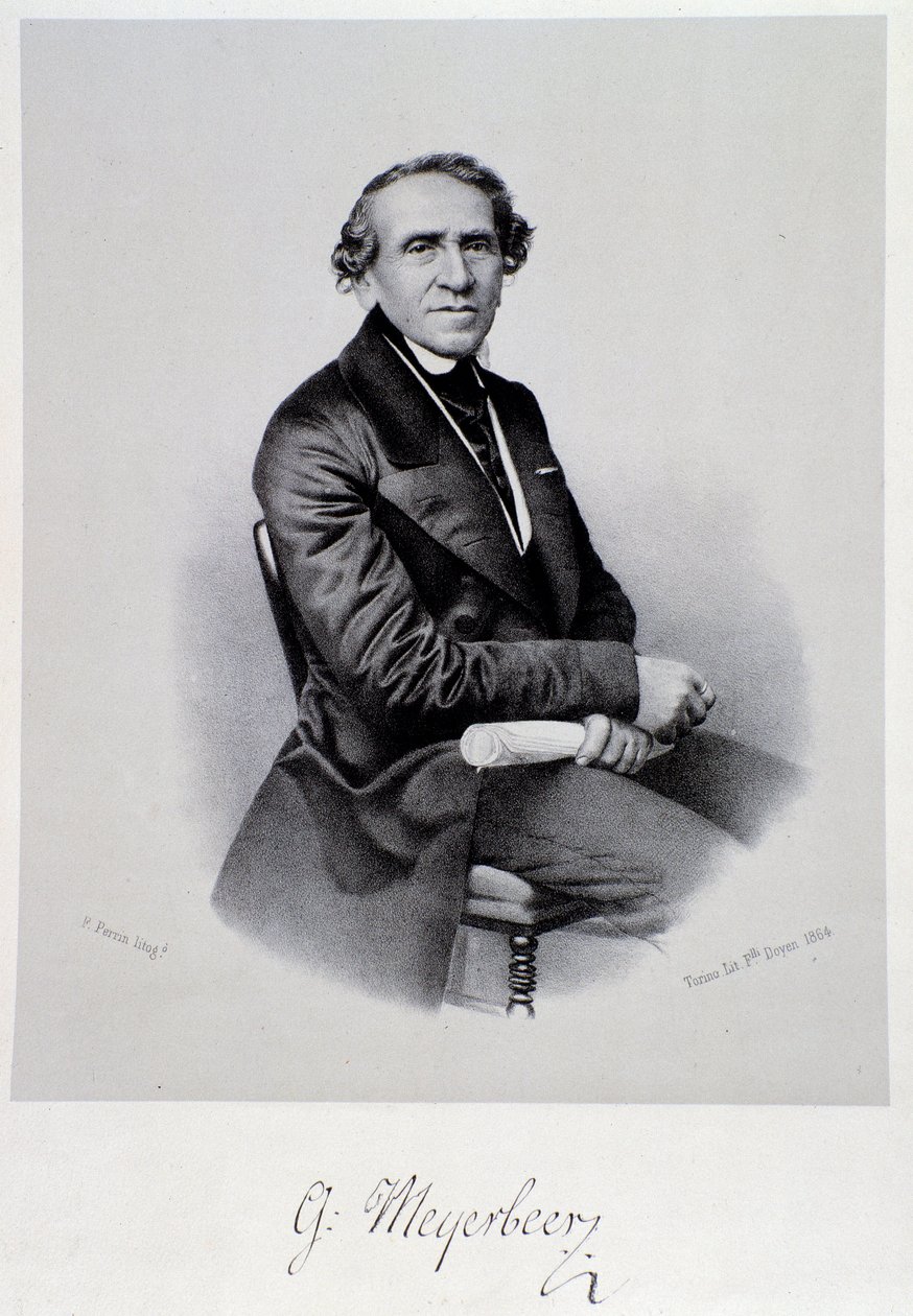 Muotokuva saksalaisesta oopperasäveltäjästä Giacomo Meyerbeeristä (1791-1864) Kaiverrus. 1800-luvulla. Bologna, kansalaismusiikkimuseo tekijältä Unknown artist