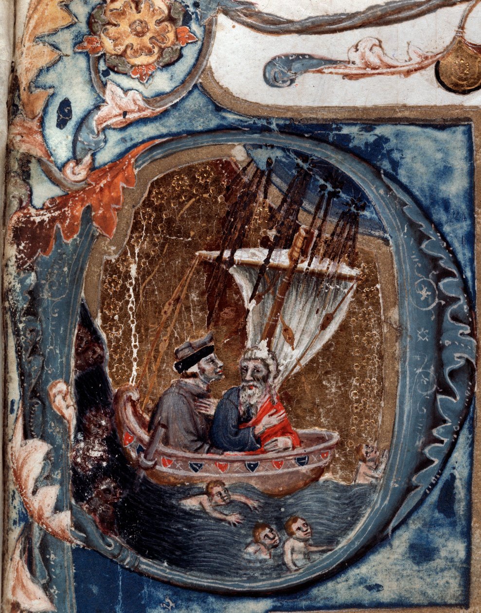 Italialaisen runoilijan Dante Alighierin muotokuva Charonin veneessä - miniatyyri tekijältä Unknown artist