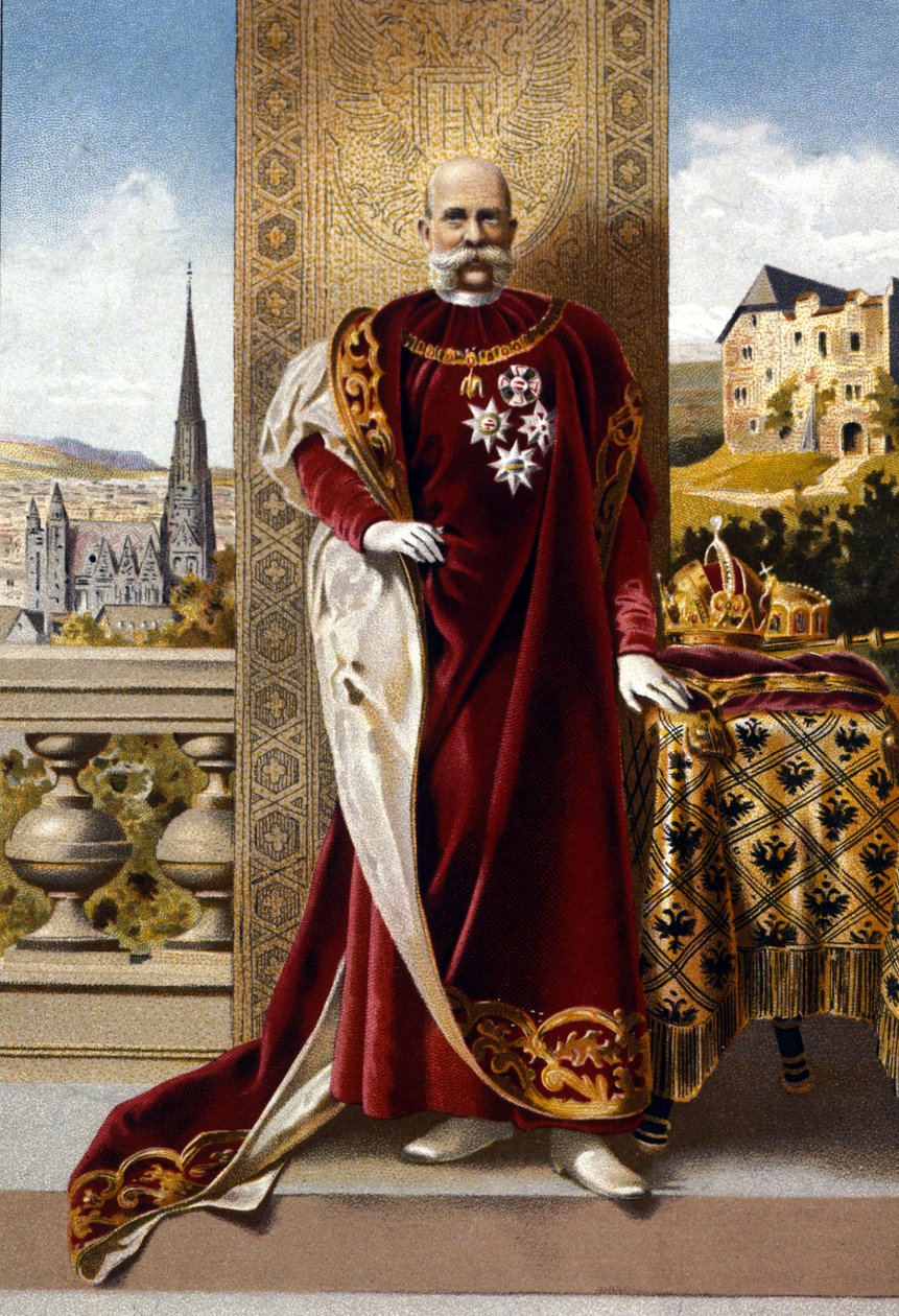 Itävallan keisarin Francis Joseph I:n (1830 - 1916) muotokuva. kromolitografia 1800-luvun lopulla. tekijältä Unknown artist