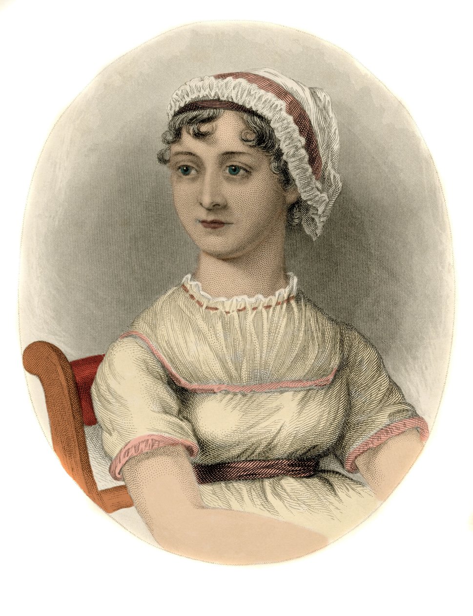 Englantilaisen kirjailijan Jane Austenin (1775-1817) muotokuva Kaiverrus 1870. tekijältä Unknown artist