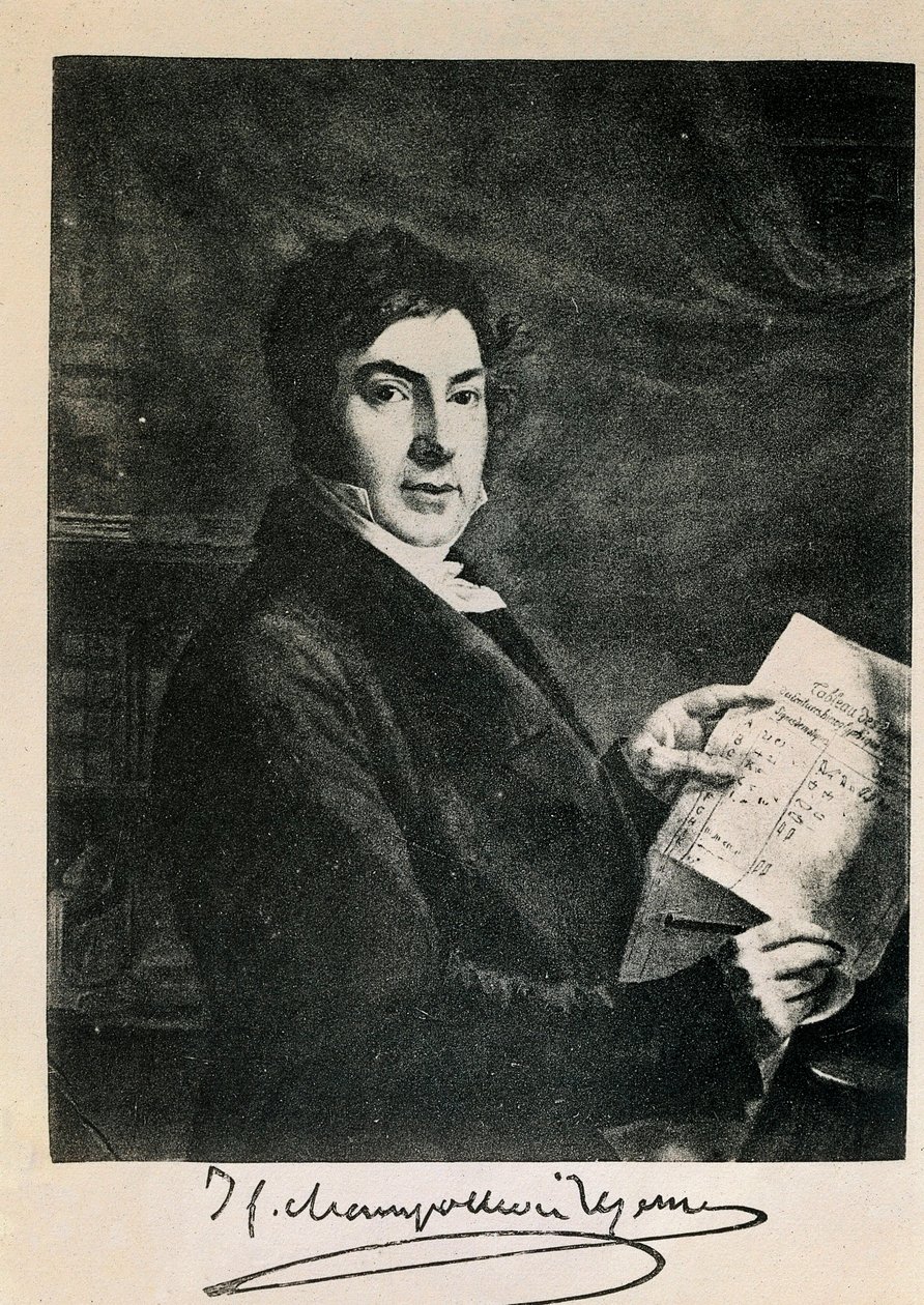 Ranskalaisen egyptiologi Jean Francois (Jean-Francois) Champollionin (1790-1832) muotokuva. Kaiverrus 1800-luvulta tekijältä Unknown artist