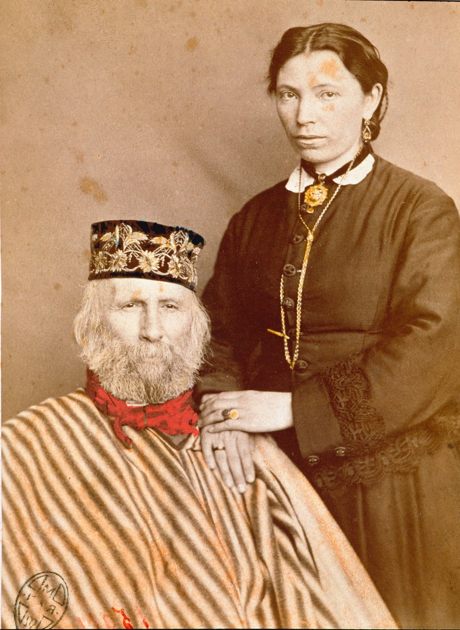 Muotokuva Giuseppe Garibaldista (1807-1882) kolmannen vaimonsa Francesca Armosinon kanssa tekijältä Unknown artist