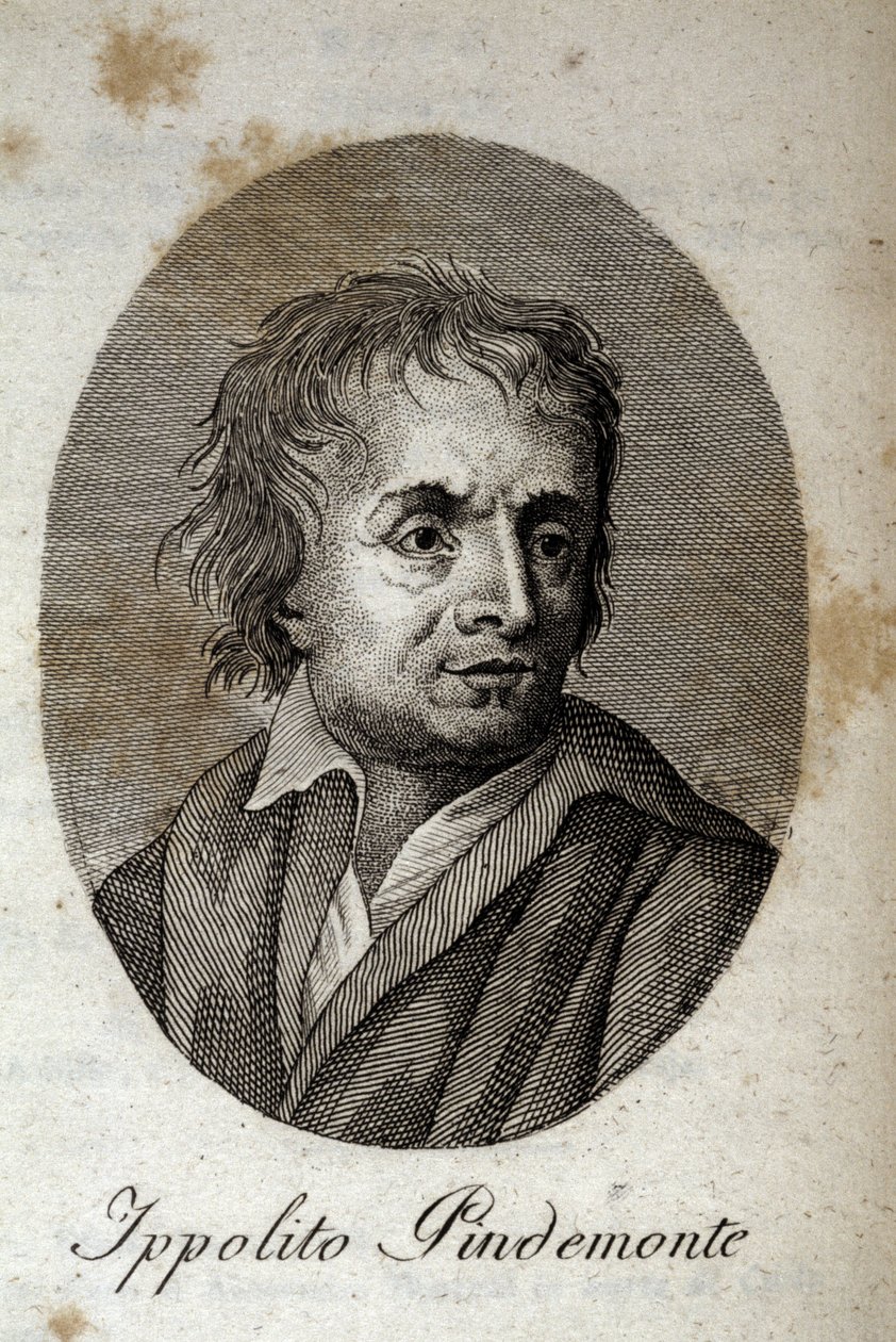 Muotokuva italialaisesta runoilijasta Ippolito Pindemontesta (1753-1828), runoilijan ystävä ja italialainen näytelmäkirjailija Ugo Foscolo (1778-1827) Kaiverrus 1800-luvulta tekijältä Unknown artist