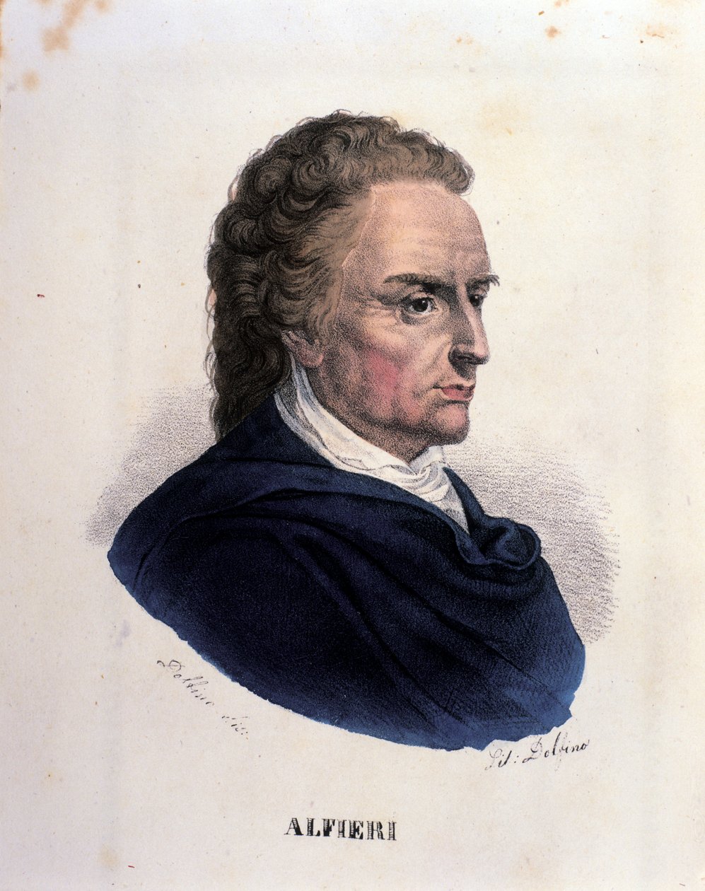 Italian runoilijan ja näytelmäkirjailijan Vittorio Alfierin (1749-1803) muotokuva 1800-luvun kaiverrus tekijältä Unknown artist