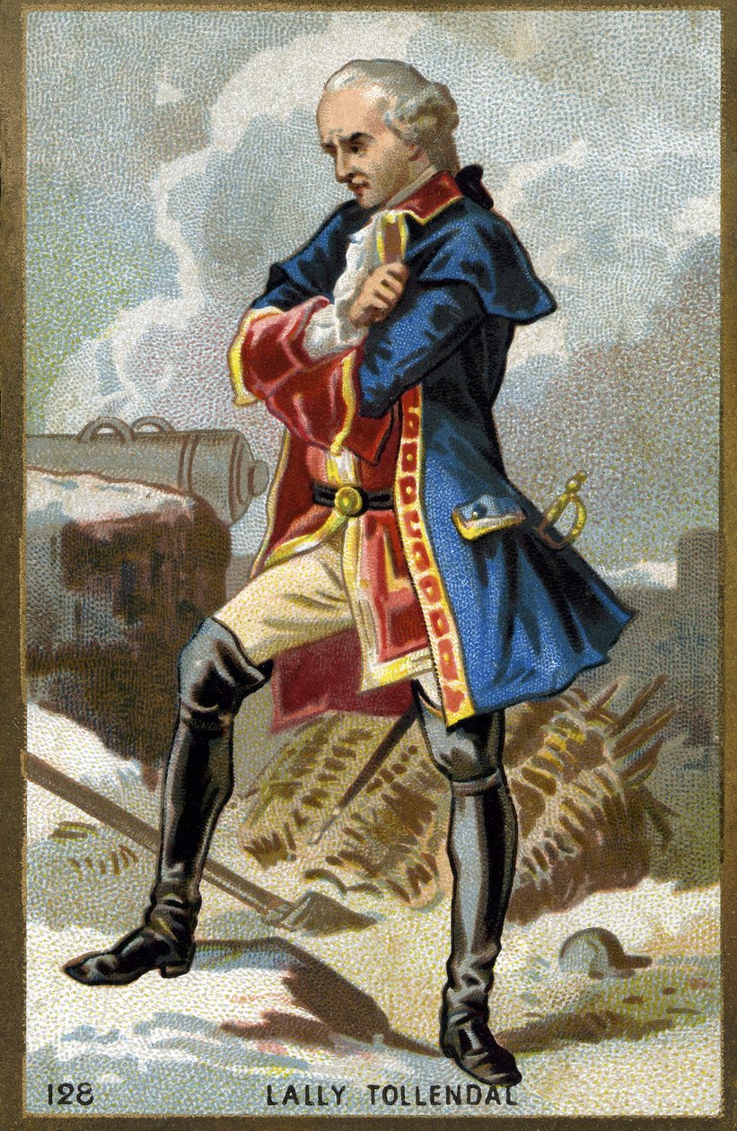 Thomas Arthurin markiisin muotokuva, Baron de Tollendal, Earl of Lally (1702 - 1766), irlantilaista alkuperää oleva ranskalainen kenraali. 1800-luvun lopun kromolitografia. tekijältä Unknown artist