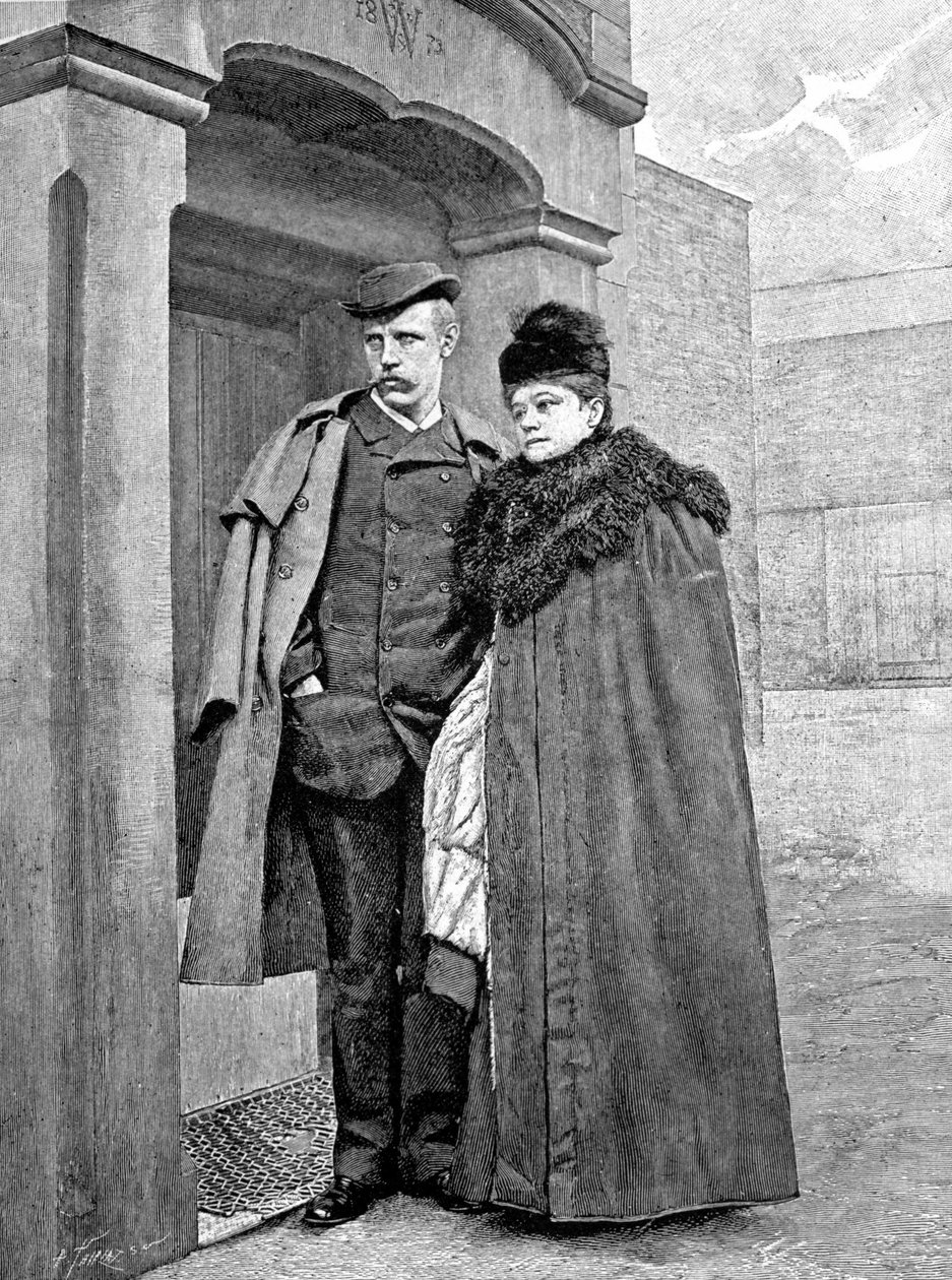 Muotokuva norjalaisesta tutkimusmatkailijasta Fridtjof Nansenista (1861-1930), tiedemiehestä ja diplomaatista vaimonsa kanssa. tekijältä Unknown artist