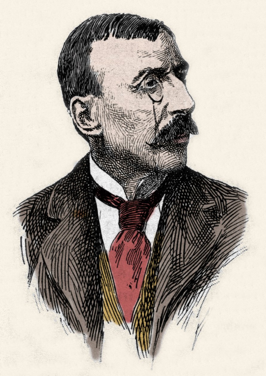 Portugalilaisen kirjailijan ja diplomaatin Jose Maria de Eeca de Queirosin eli Queirozin (1845-1900) muotokuva. Kaiverrus 1800-luvulta tekijältä Unknown artist