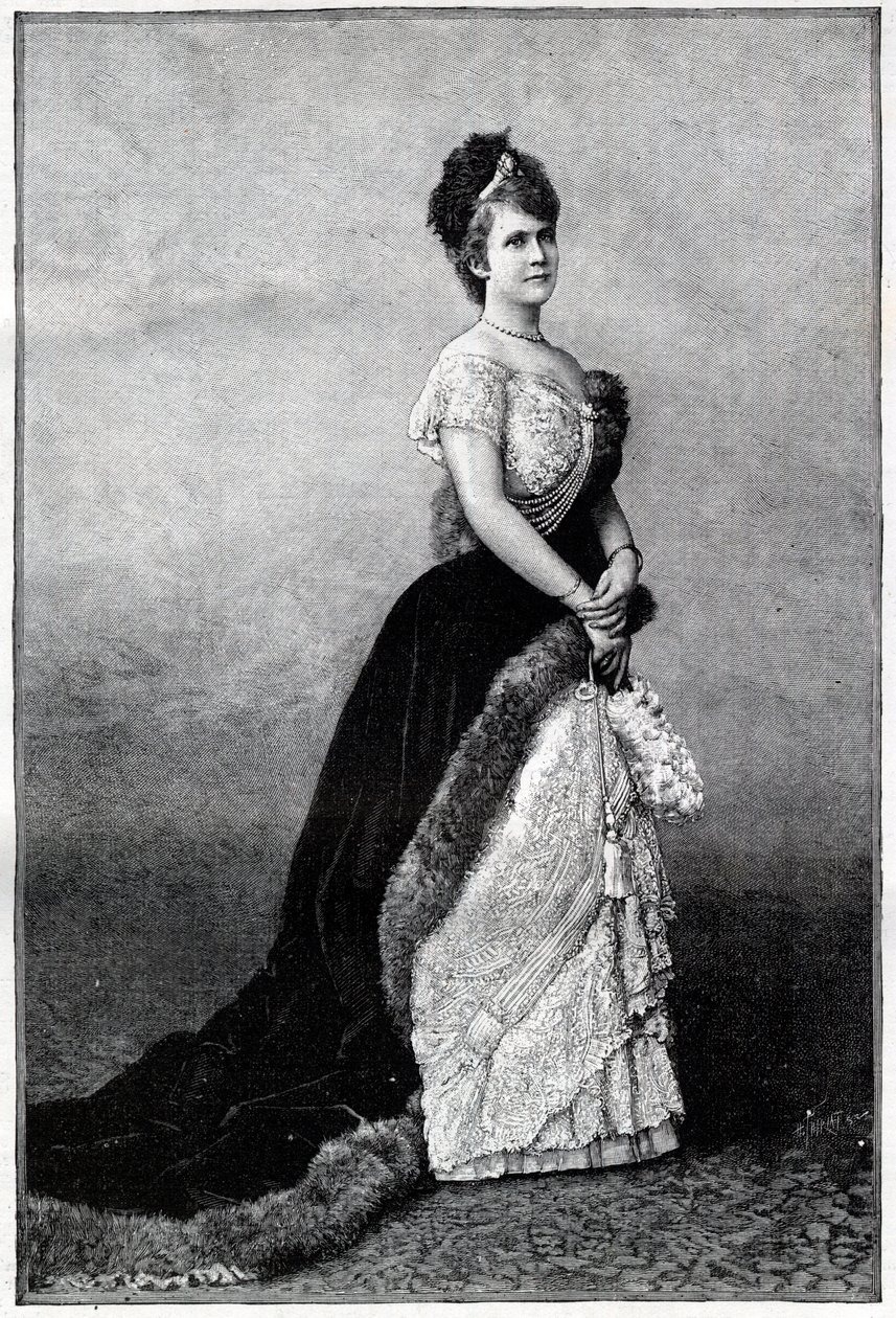 Muotokuva Romanian kuningattaresta Elisabeth Pauline Ottilie Louise de Wiedistä, joka tunnetaan nimellä Carmen Sylva (1843-1916), kuningas Kaarle I:n vaimo - Kaiverrus vuodelta 1893 - Elizabeth of Wied, Romania, 1800-luvun loppu - 1900-luvun alku - Elizabe tekijältä Unknown artist