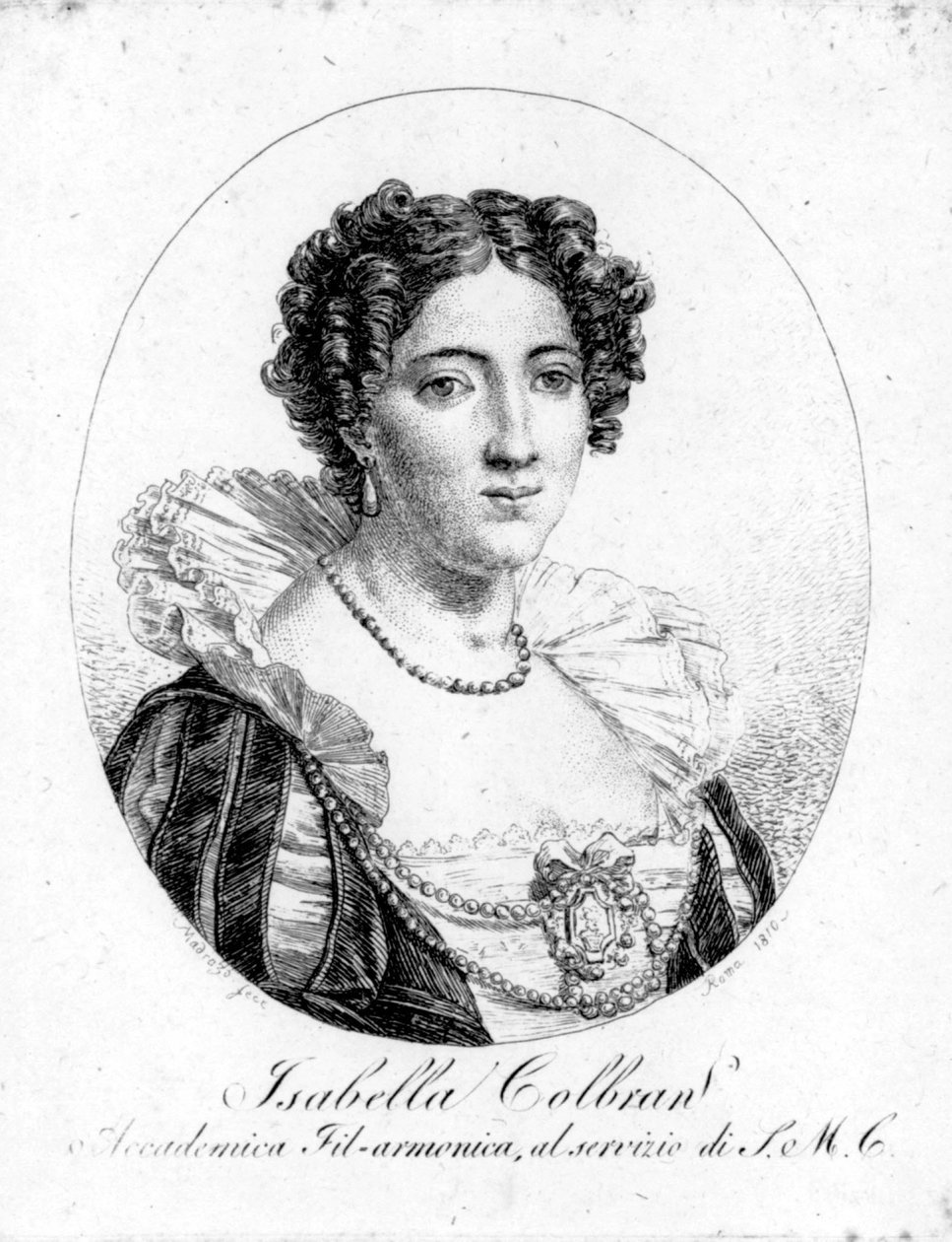 Espanjalaisen laulajan Isabelle Colbranin (1785-1845) muotokuva 1800-luvun kaiverrus tekijältä Unknown artist