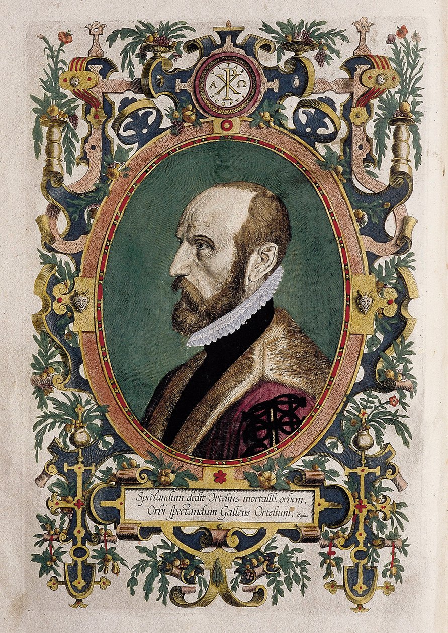 Kartografi Abraham Orteliuksen muotokuva (värikaiverrus) tekijältä Unknown artist