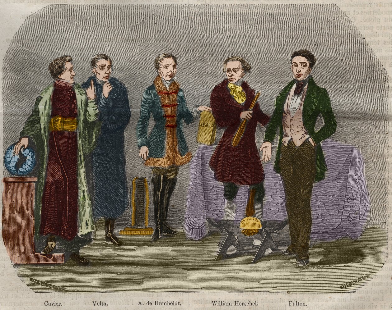 Muotokuvia tiedemiehistä Georges Cuvier (1764-1832), Alessandro (Alexandre) Volta (1745-1827), Alexander Von Humboldt (Alexandre de Humboldt) tekijältä Unknown artist