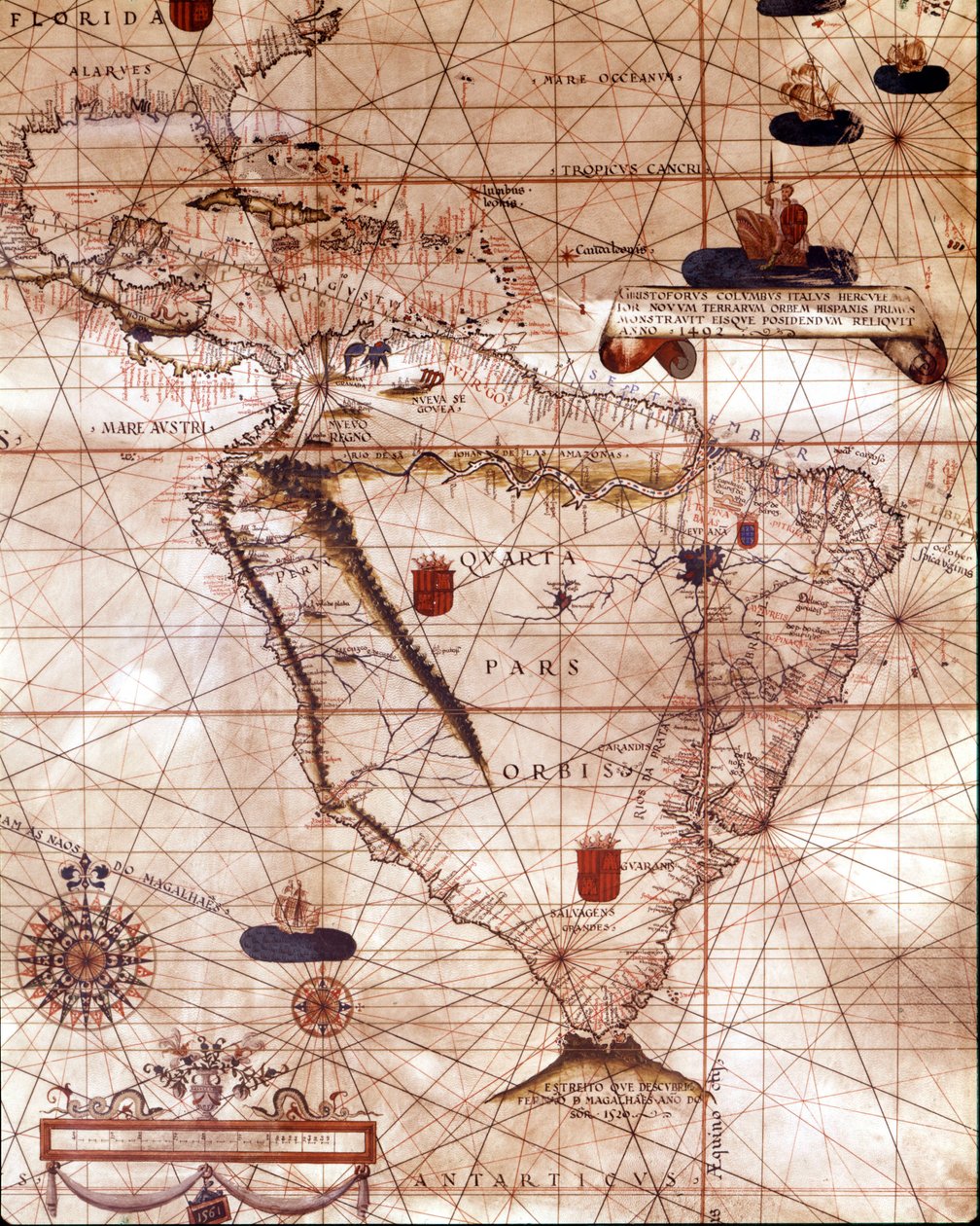 Portulan edustaa Etelä-Amerikkaa, joka kuuluu Bartolomeo Velhiolle. 1561. tekijältä Unknown artist