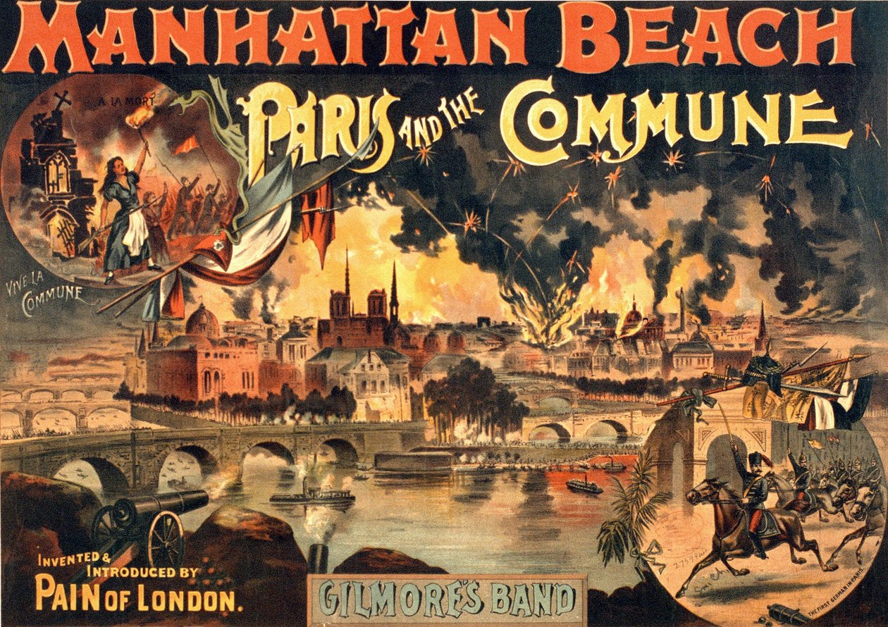Gilmores Bandin juliste "Paris et la Commune" -esityksestä Manhattan Beachillä. noin 1891. tekijältä Unknown artist
