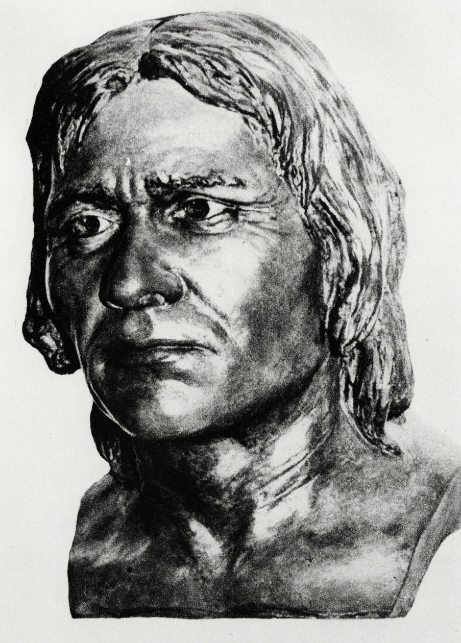 Esihistoria: Cro-Magnonin miehen (rintakuva) rekonstruktio Mac Grégorin mukaan. tekijältä Unknown artist