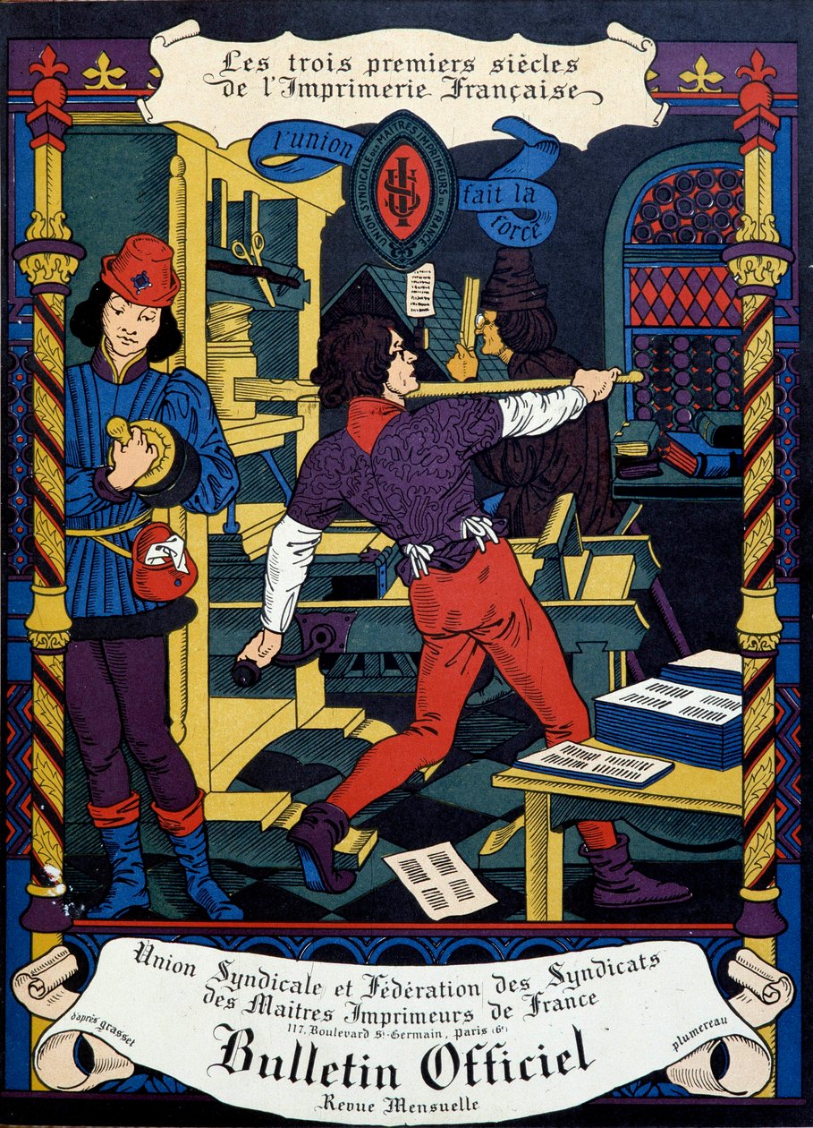 Painatus: Union syndicale des maitres Prints de Francen virallisen tiedotteen kansilehti. 1800-luvulla. Paris, B.N. tekijältä Unknown artist