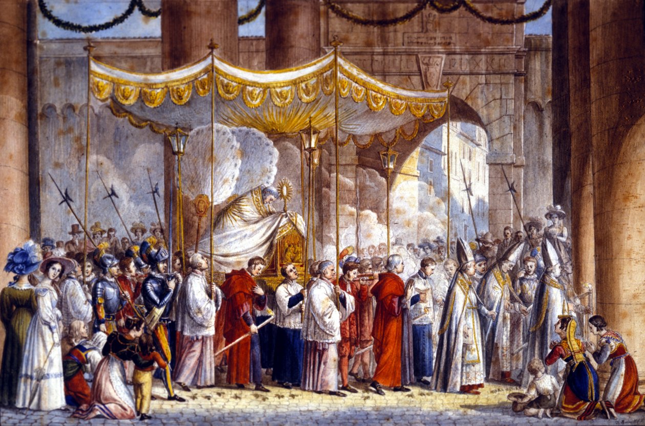 Paavi Gregoire XVI:n (1765 - 1846) kulkue Roomassa vuonna 1835. tekijältä Unknown artist