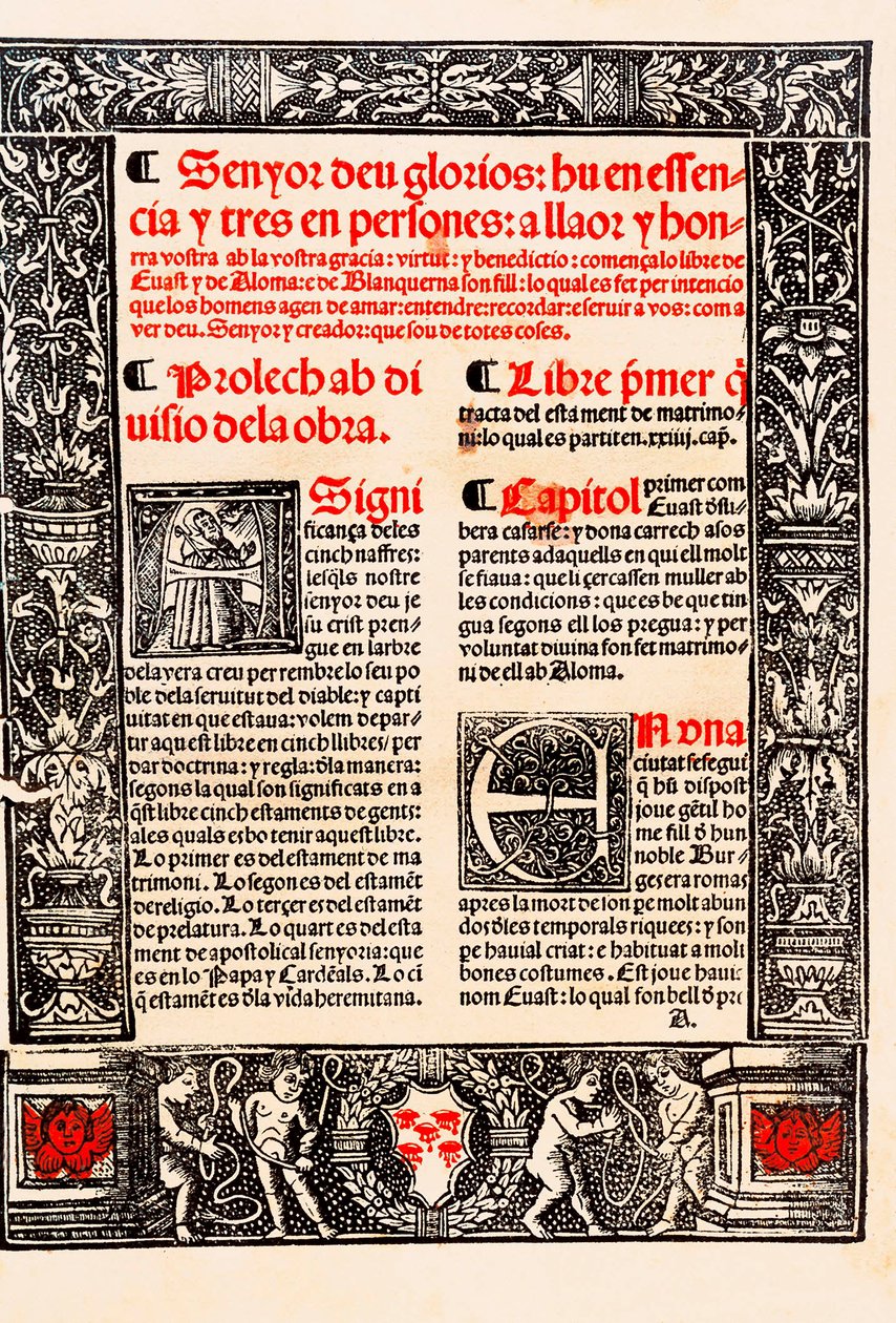Raymond Lullen "" Blanquerna " -prologi katalaaniksi Ramon Llull, espanjaksi Raimundo Lulio (Lullo) (Lull), katalaani filosofi, teologi ja runoilija (1235-1315) tekijältä Unknown artist