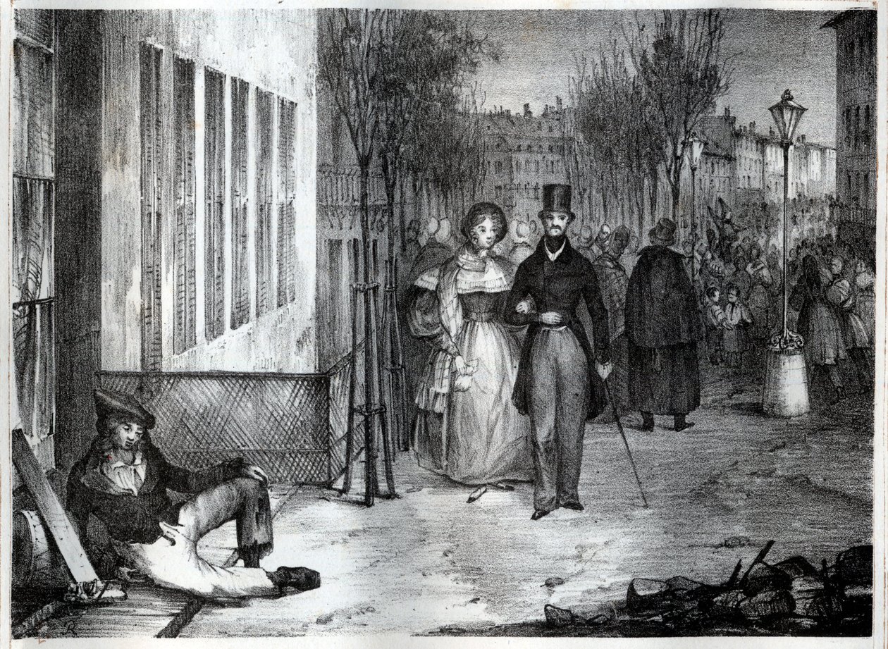 Promenade sur les boulevards Pariisissa 1800-luvulla - kaiverrus tekijältä Unknown artist