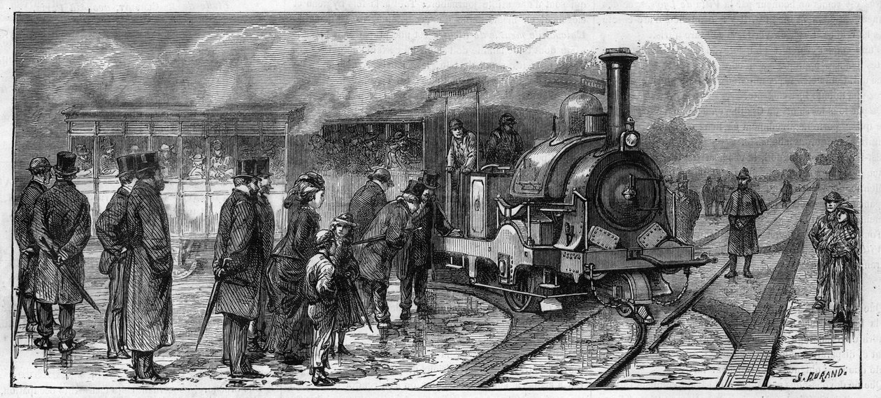 Julkinen liikenne: höyryn omnibus Lissabonin raitiovaunuille (Larmanjat-järjestelmä). Portugali tekijältä Unknown artist