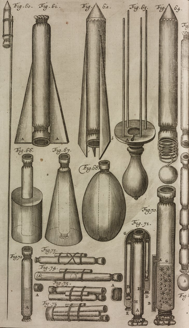 Pyrotekniset raketit ja välineet, kaiverrus teoksesta Grand Art d