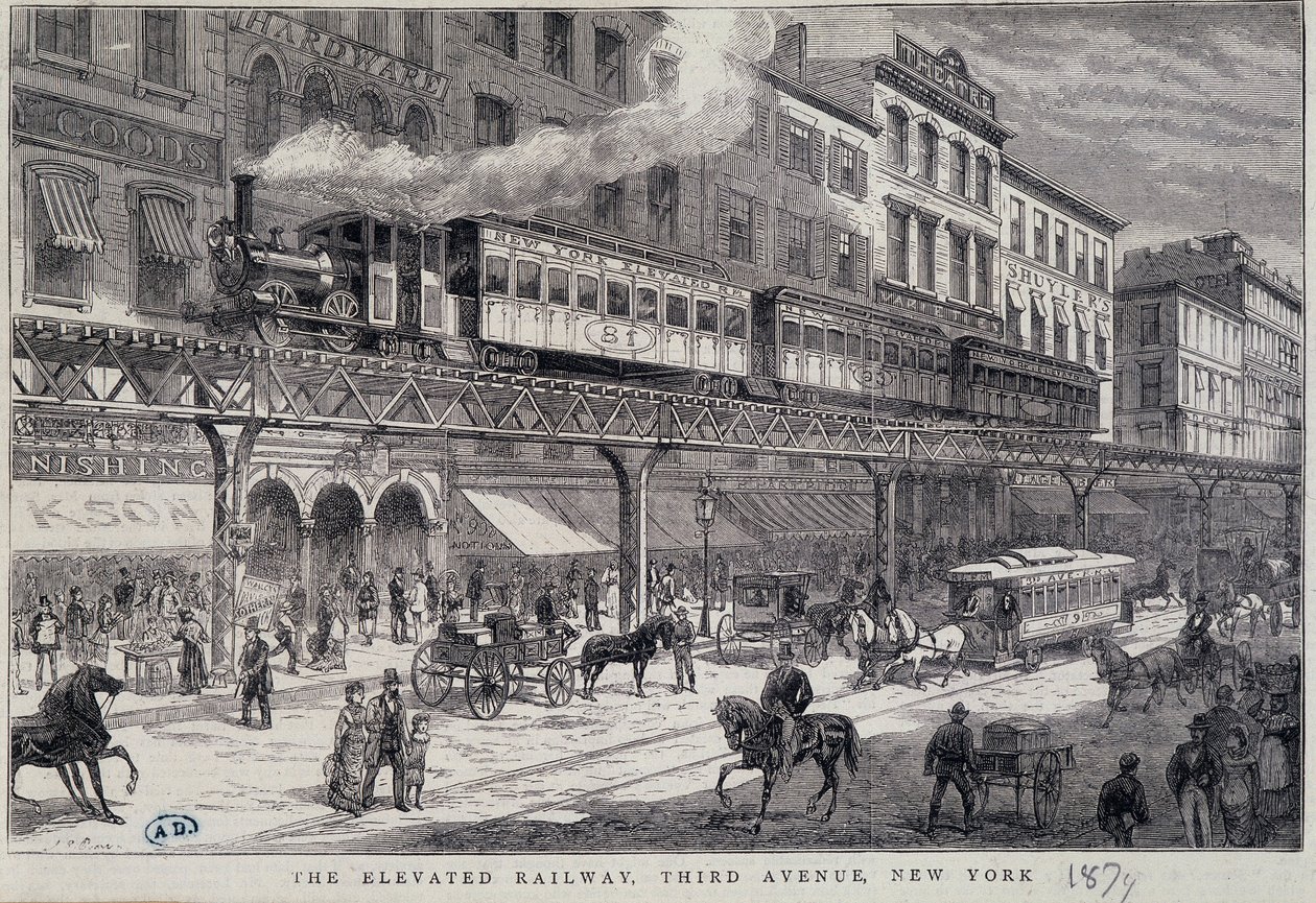 Korotettu rautatie 3rd Avenuella, New Yorkissa tekijältä Unknown artist