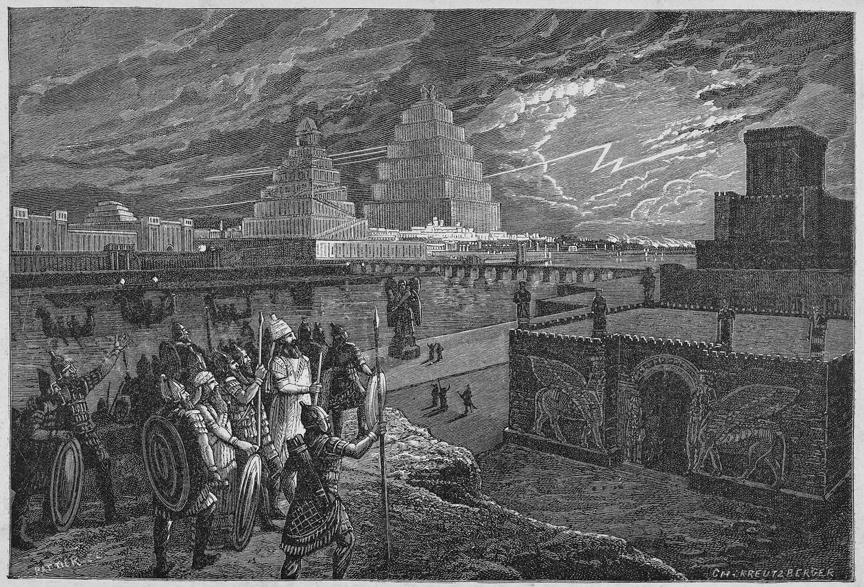 Babylon-joen varrella olevien temppelien ja palatsien jälleenrakentaminen - Mesopotamia: kuningas Nebukadnessar II:n aikana rakennetun Babylonin kaupungin jälleenrakennus. tekijältä Unknown artist