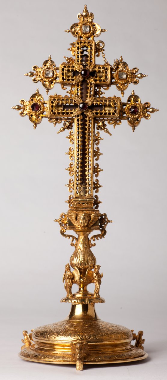 Relikvaarioristi. Metallityötä juveleilla. Alkuperäinen luostari (Saint-Amand Tournai, entinen Elnone. 1500-luku. tekijältä Unknown artist