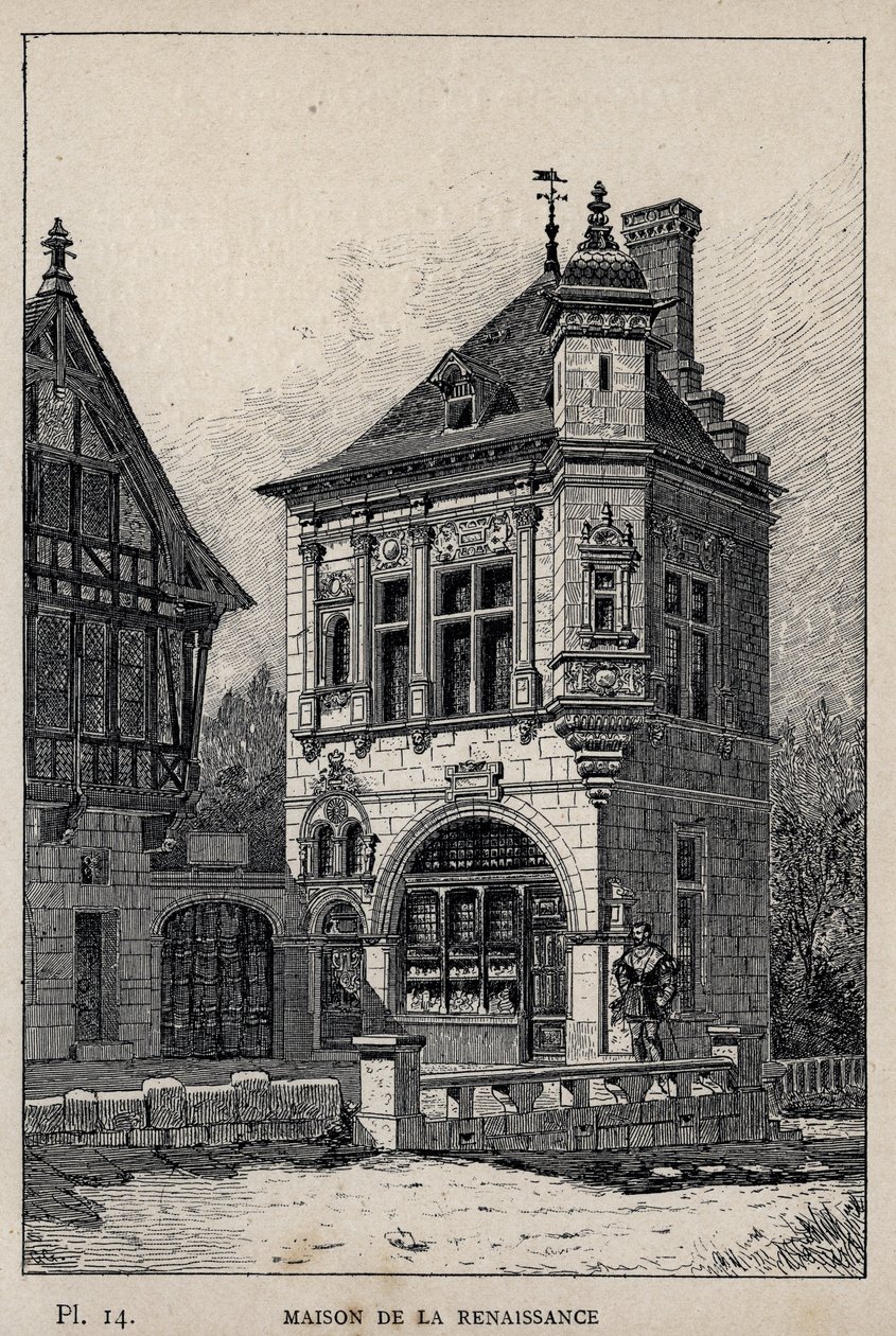 Renessanssitalo - kaiverrus vuodelta 1889 Charles GARNIERin kirjoittamassa "Ihmisasumisen historia vuoden 1889 yleisnäyttelyssä - Librairie centrale des beaux-arts Paris 1889" tekijältä Unknown artist