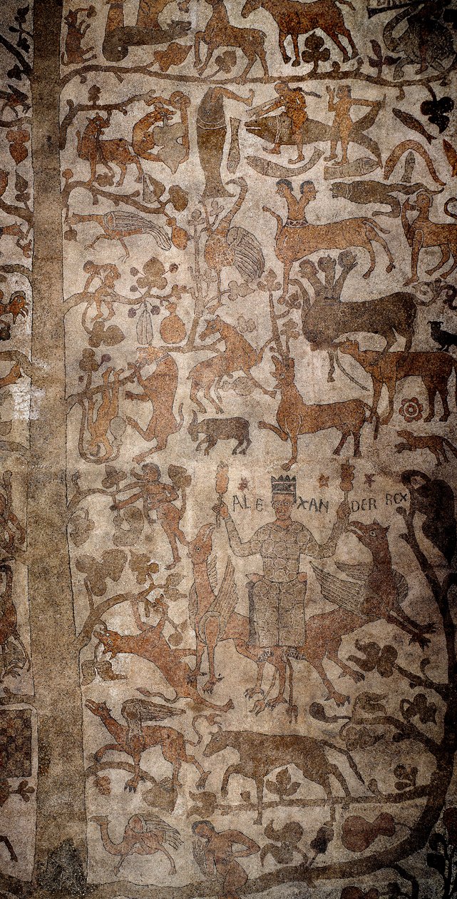 Makedoinan kuninkaan ja Persian valloittajan Aleksanteri Suuren (356-323 eKr.) edustus ympäröi Intian eläimistöä Intian, Delugen, Deucalionin ja Pyrrhan valloituksen aikana. Pantaleonen (tai Pantaleonin) jalkakäytävä tekijältä Unknown artist