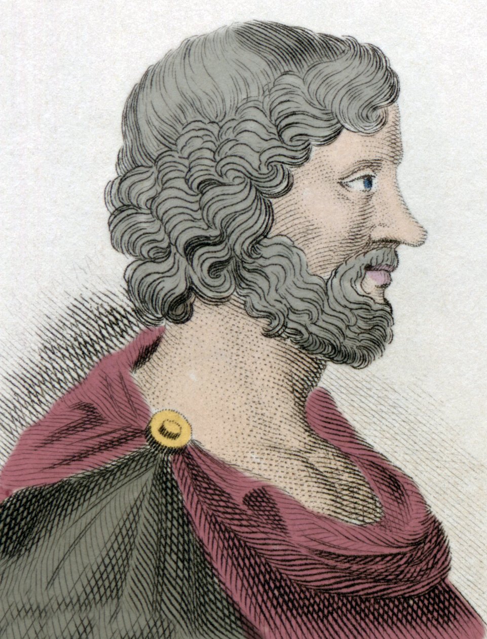 Kuvaus Aristippesta Kyreneläisestä (435-356 eKr.), Sokrateen kreikkalaisen filosofin oppilas Kaiverrus 1800-luvulta. tekijältä Unknown artist