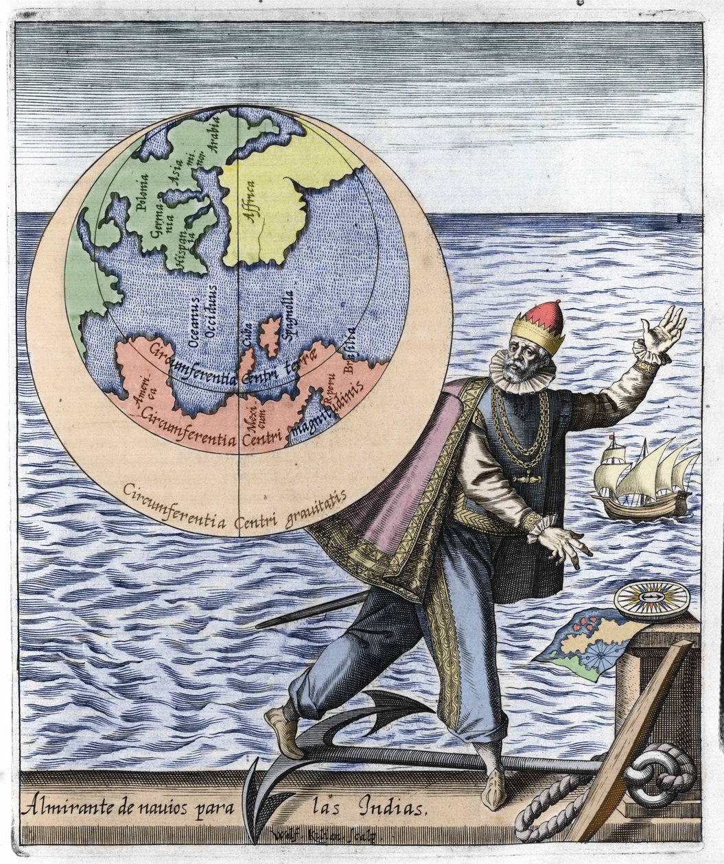 Christopher Columbuksen (1451-1506) esitys - Philoponus Honoriusin "Uusi Tipus uuden maailman matkan jälkeen" tekijältä Unknown artist