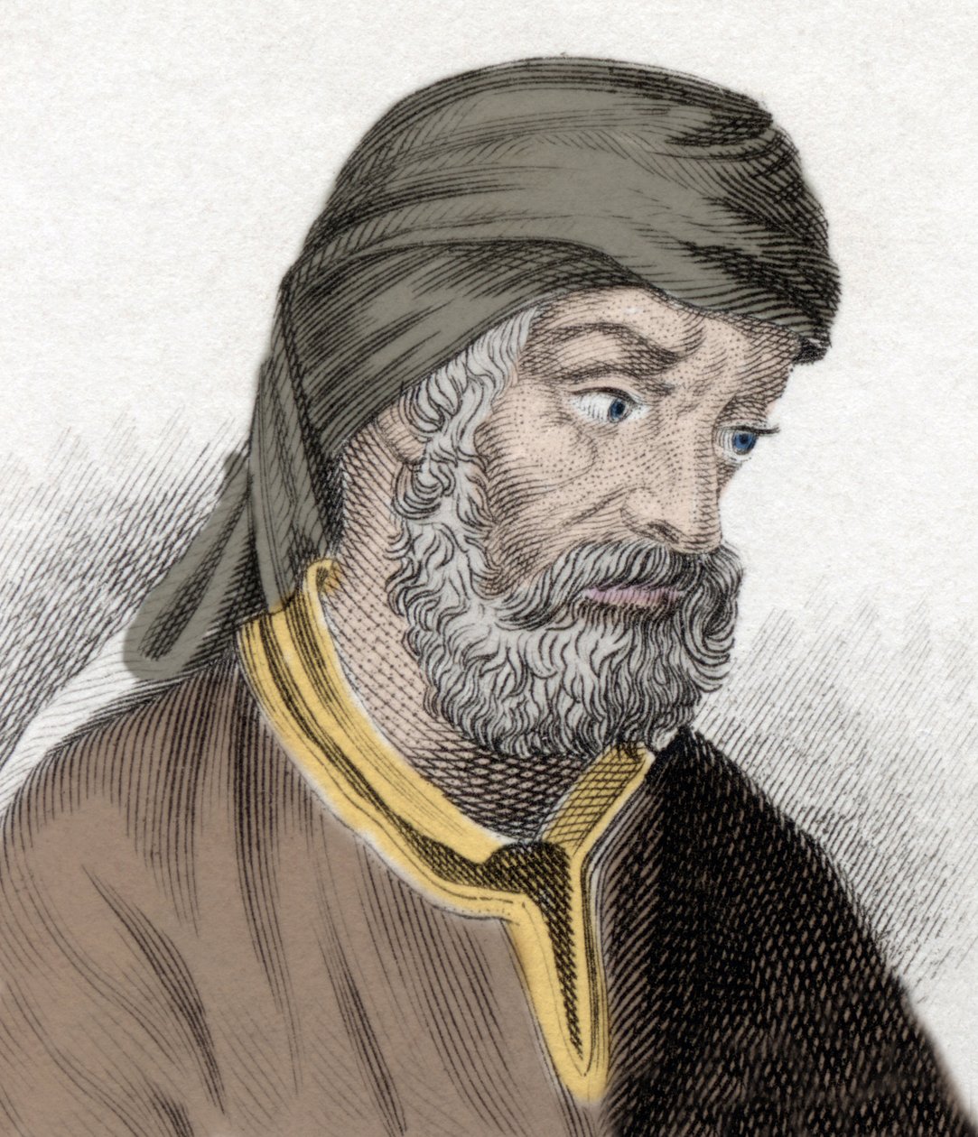 Edustus Quintus Septimus Florens Tertullianuksesta, joka tunnetaan Tertullianuksena (n. 150/160 - n. 230/240), teologina ja kirkon isänä. Kaiverrus 1800-luvulta. tekijältä Unknown artist
