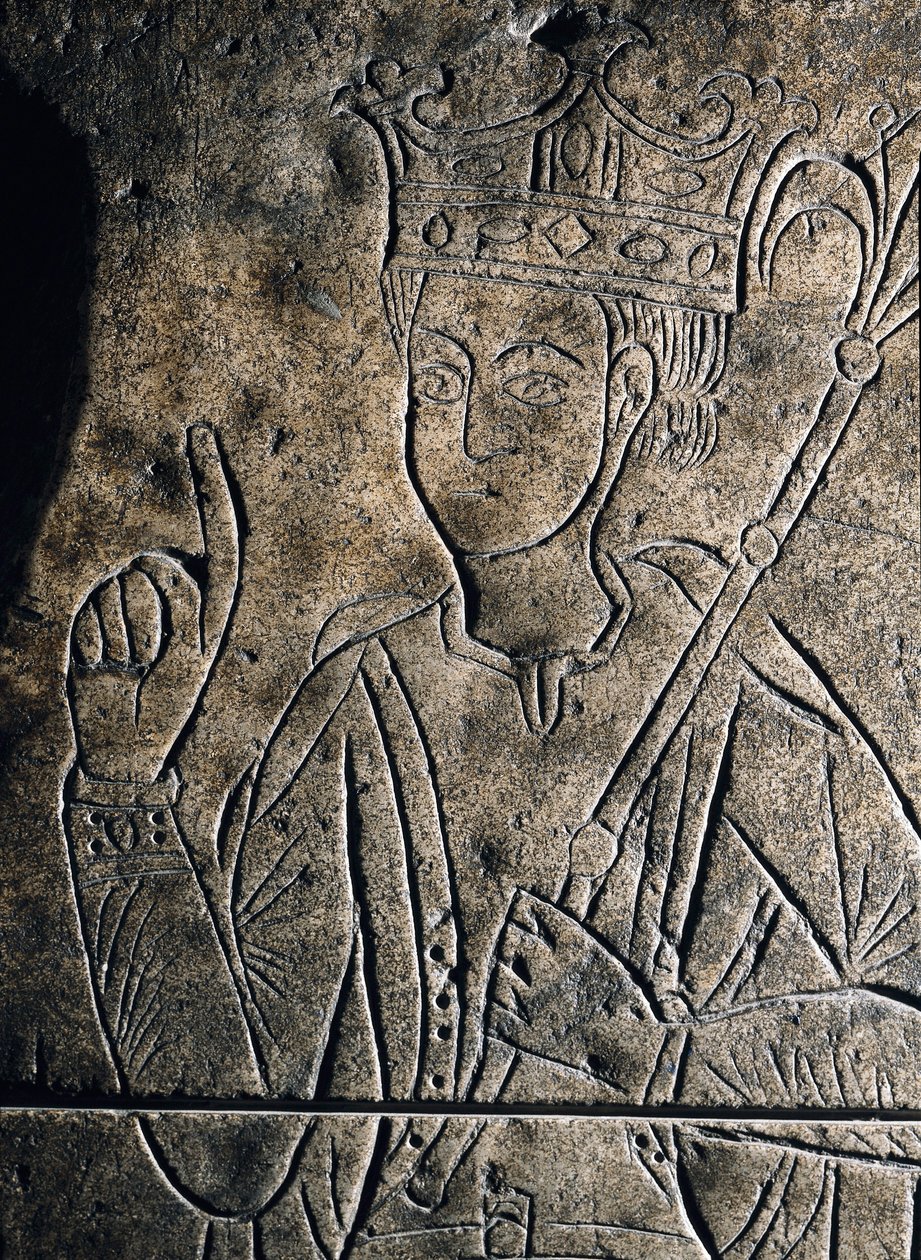 Kastilian kreivin Sanchez II Garcian (1010-1029) edustaja. Matalat kohokuviot San Salvadorin luostarin haudalla Onassa (Espanja). tekijältä Unknown artist