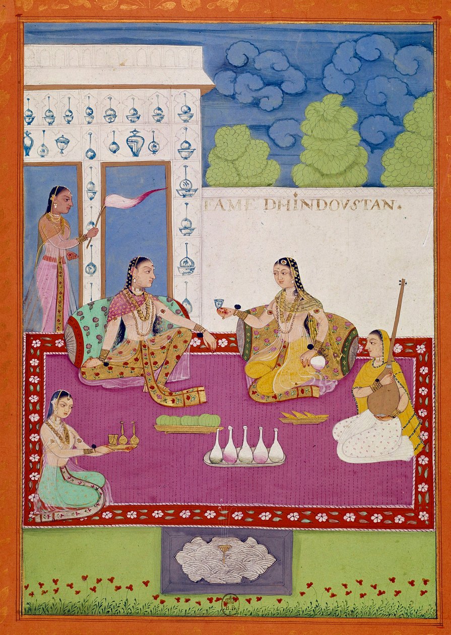 Hindustanilaisen naisen edustus Shah Alamin hovissa. Sivu otettu käsikirjoituksesta, joka kuvaa Niccolao Manuccin (1639-1717) 1600-luvun matkoja. Pariisi, NL tekijältä Unknown artist