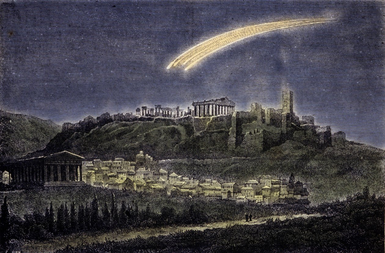 Esitys komeetta Athenen kaupungin yläpuolella vuonna 1878. tekijältä Unknown artist